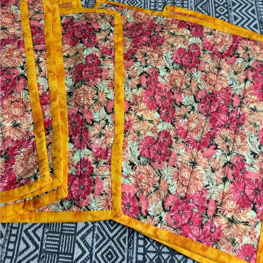 Set of 6 Thanksgiving Turkey Quilted Placemats Cottagecore Country Table Setting
